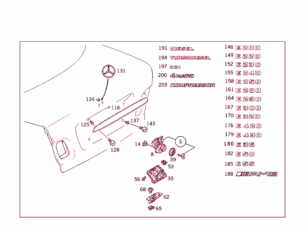Rear Lid Latch-Type Lock, Rear Lid Attachment Parts