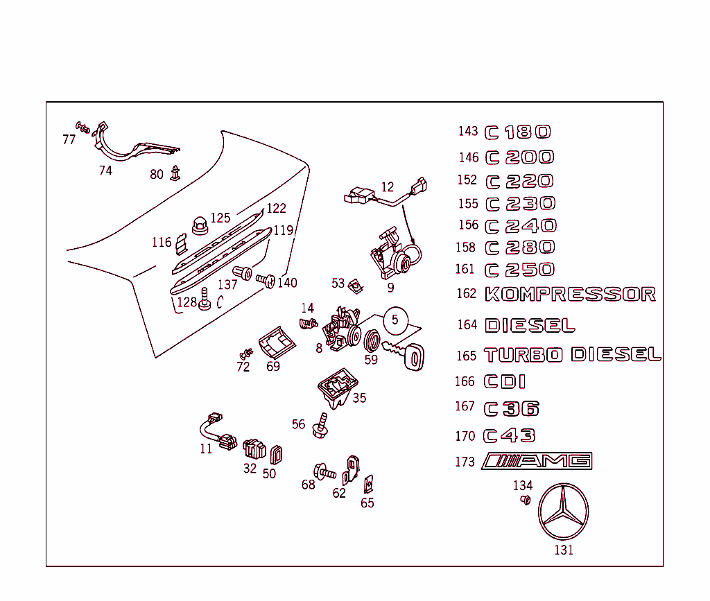 Rear Lid Latch-Type Lock, Rear Lid Attachment Parts