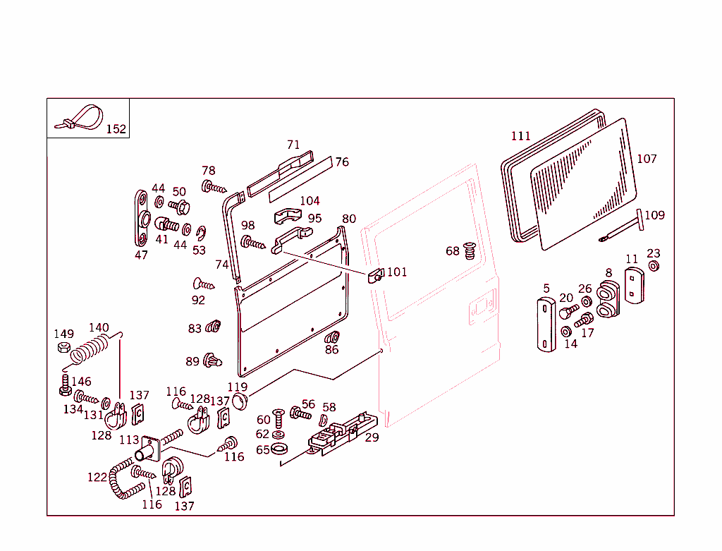 Rear Panel Door Attachment Parts, Rear Panel Door Window