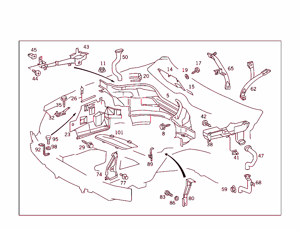 Engine Compartment Partition Panel, Wheelhouse Attachment Parts