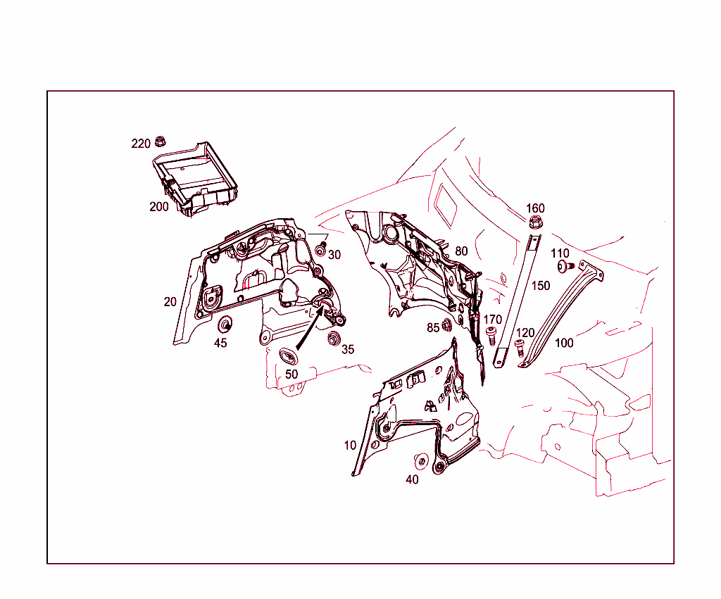 Engine Compartment Partition Panel, Wheelhouse Attachment Parts