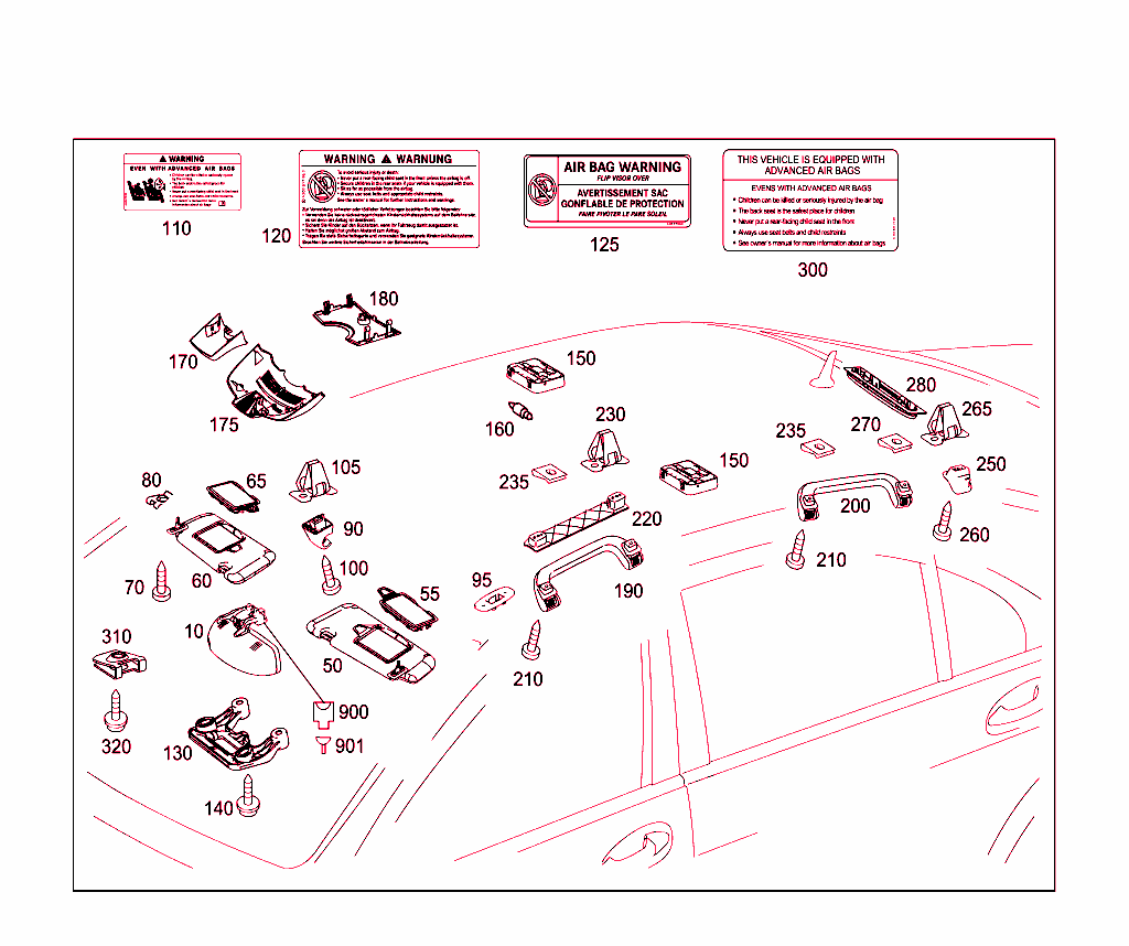 Sun Visor,Interior Mirror, Grab Handle