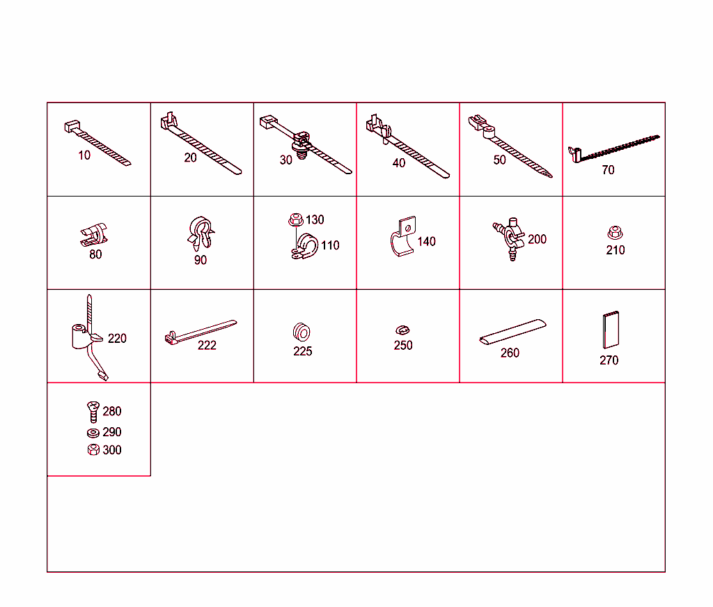 Loom Ties, Cable Mounting Parts And Grommets