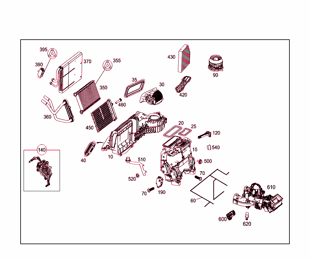 Heater And Evaporator Housing With Blower And Wiring Harness