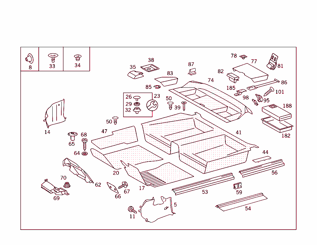 Front Panel Pillar Panelling,Lining On Floor,Hat Tray And First Aid Box