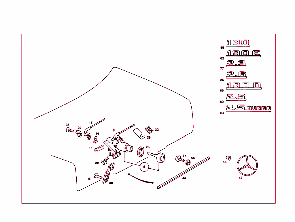 Rear Lid Latch-Type Lock, Rear Lid Attachment Parts