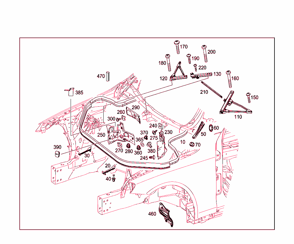 Engine Compartment Partition Panel, Wheelhouse Attachment Parts