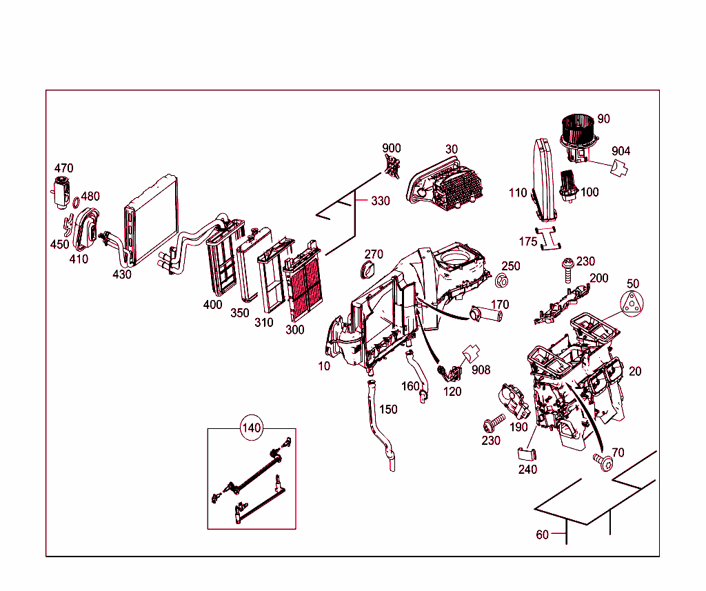 Heater And Evaporator Housing With Blower And Wiring Harness