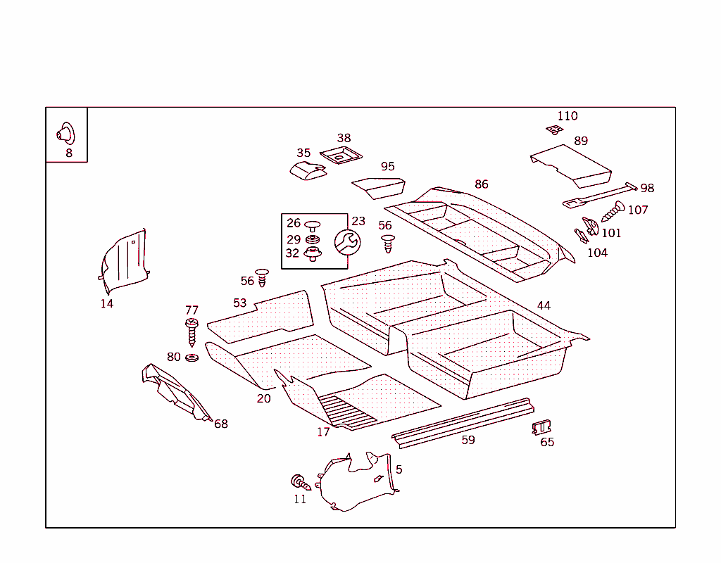 Front Panel Pillar Panelling, Lining On Floor And Hat Tray