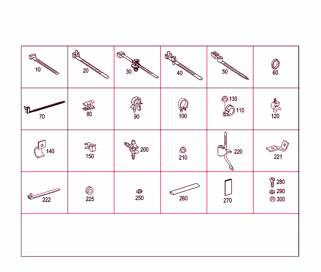 Loom Ties, Cable Mounting Parts And Grommets