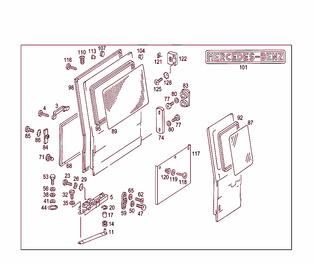 Rear Panel Door Attachment Parts, Rear Panel Door Window