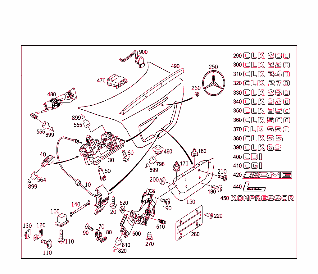 Rear Lid Latch-Type Lock, Rear Lid Attachment Parts
