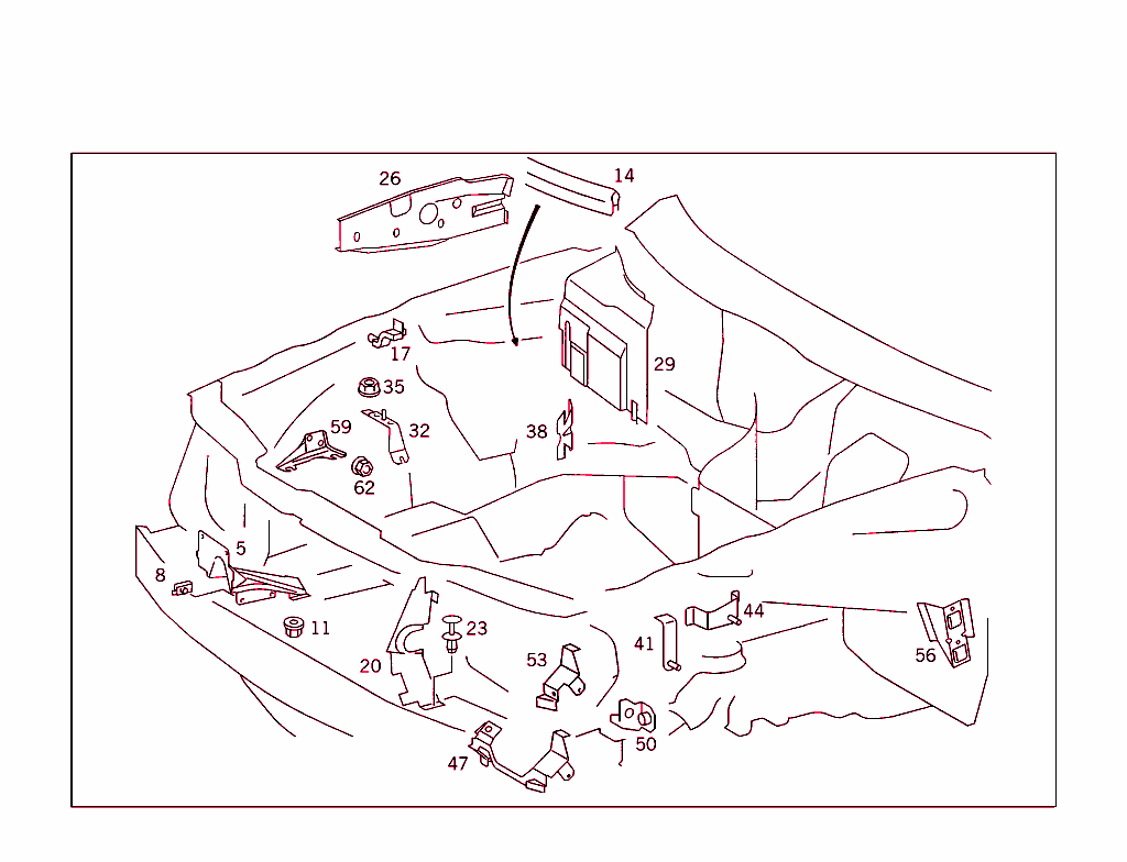 Engine Compartment Partition Panel, Wheelhouse Attachment Parts