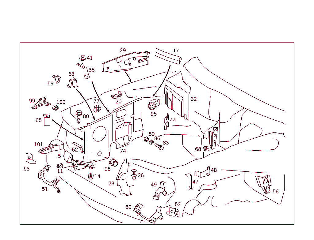 Engine Compartment Partition Panel, Wheelhouse Attachment Parts