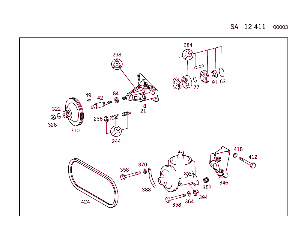 Engine Parts W/Mb Power Steering (For M102 One-Belt Drive,See Standard Microfiche)