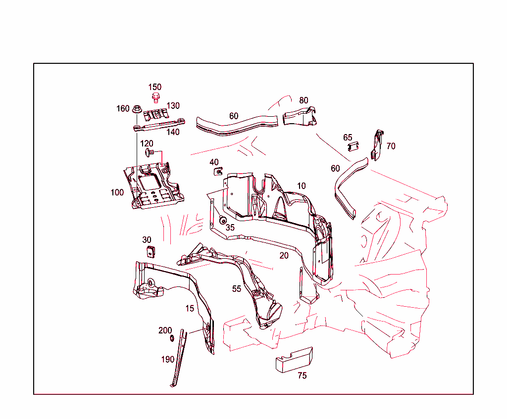 Engine Compartment Partition Panel, Wheelhouse Attachment Parts