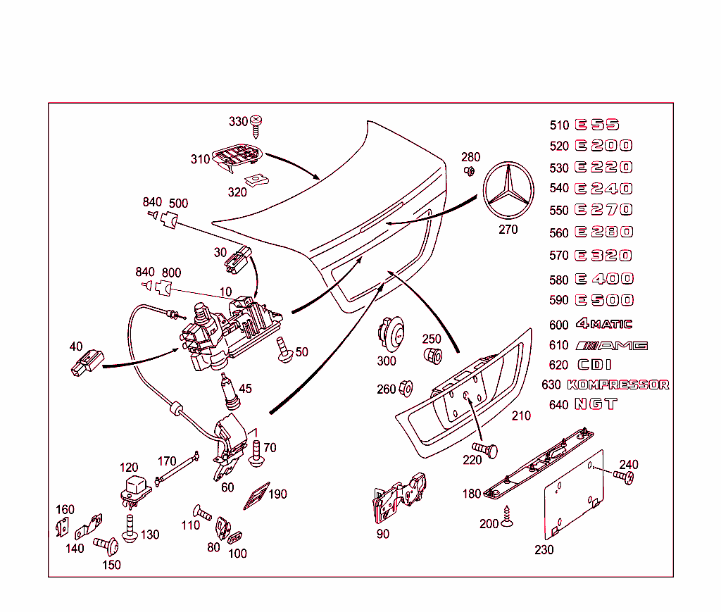 Rear Lid Latch-Type Lock, Rear Lid Attachment Parts