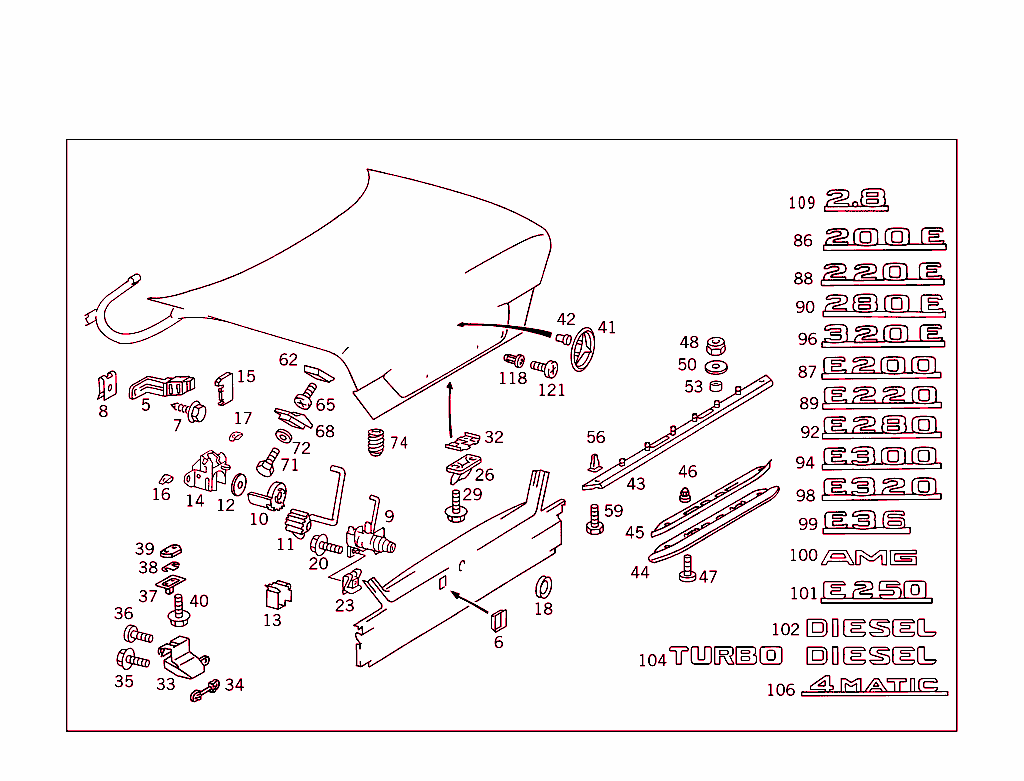 Rear Lid Latch-Type Lock, Rear Lid Attachment Parts