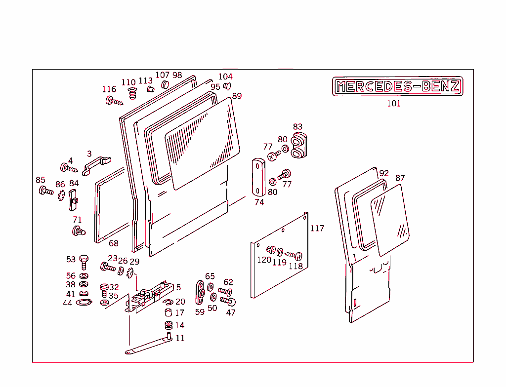Rear Panel Door Attachment Parts, Rear Panel Door Window