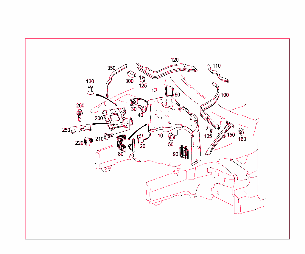 Engine Compartment Partition Panel, Wheelhouse Attachment Parts