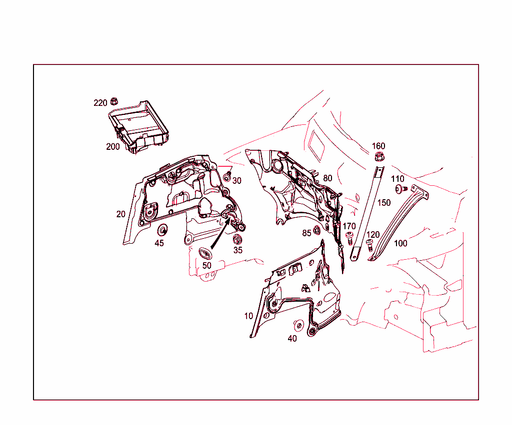 Engine Compartment Partition Panel, Wheelhouse Attachment Parts