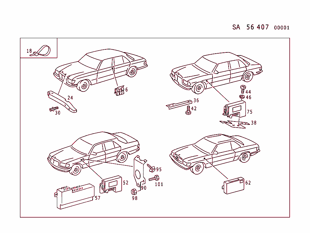 Additional Parts Used For Burglary Alarm System And Airbag (For Types 129,140,201 See Standard Version)
