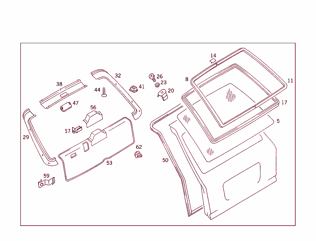 Rear Panel Door Attachment Parts, Rear Panel Door Window