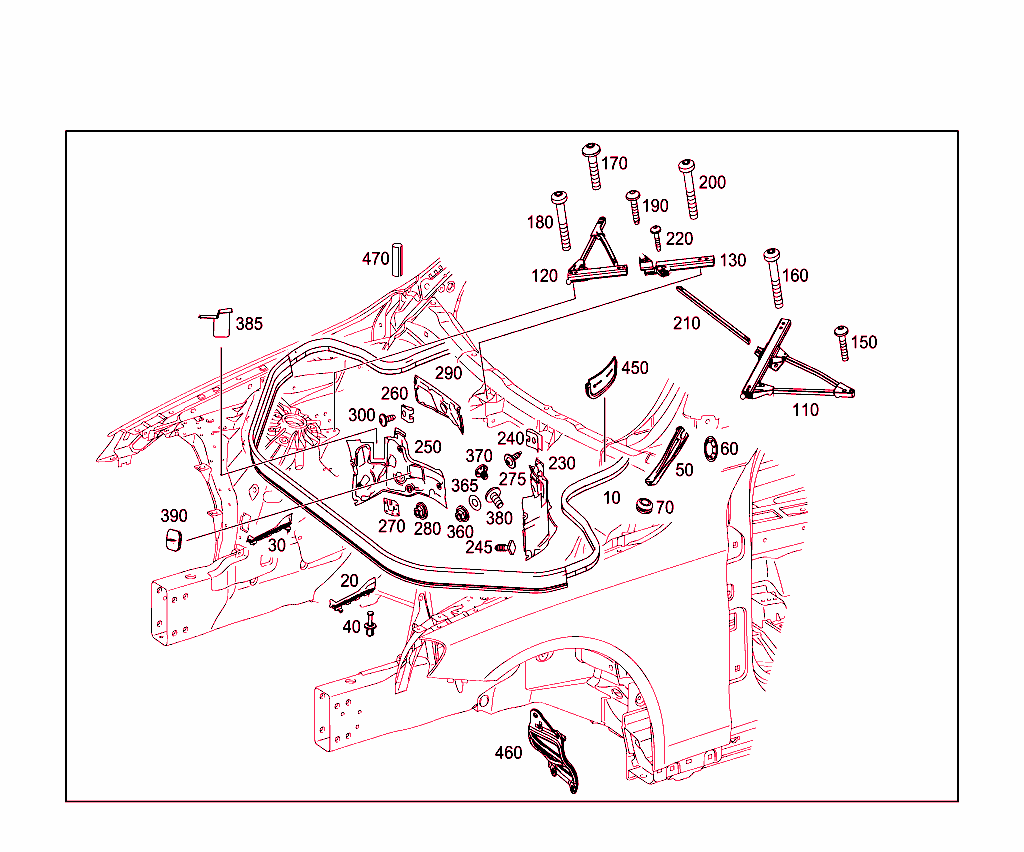 Engine Compartment Partition Panel, Wheelhouse Attachment Parts