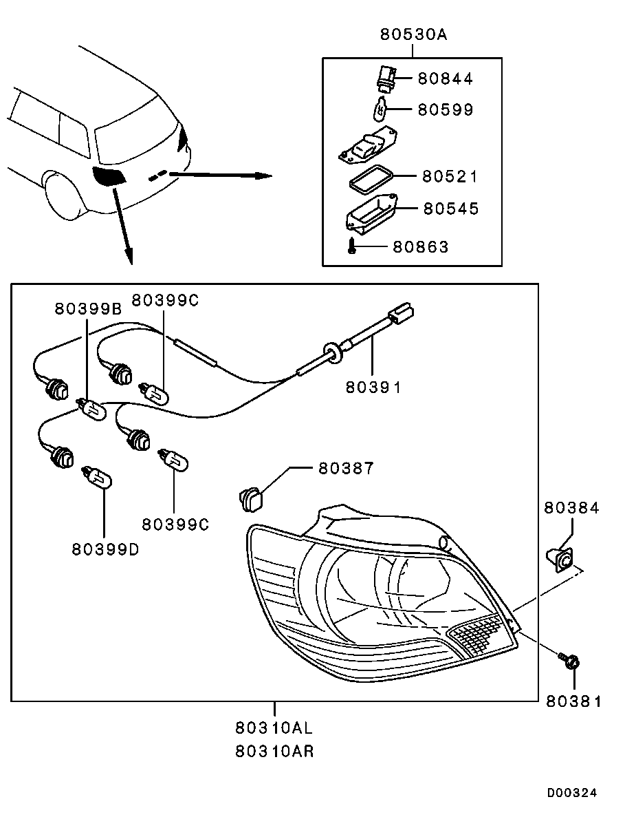 MN126230 Lamp Assy,Combination,Rr Rh Mitsubishi | YoshiParts