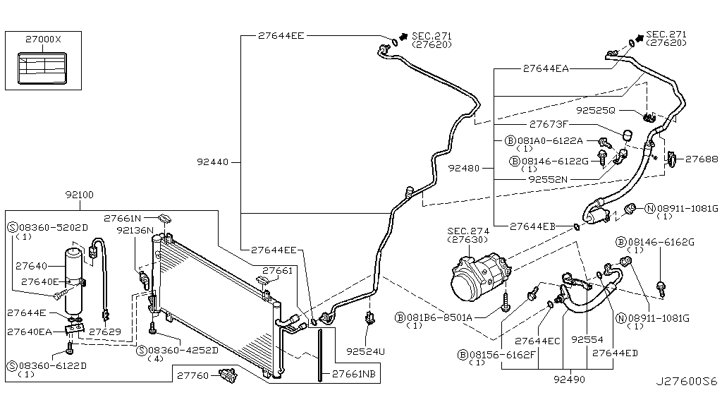Condensador, tanque de líquido y tuberías