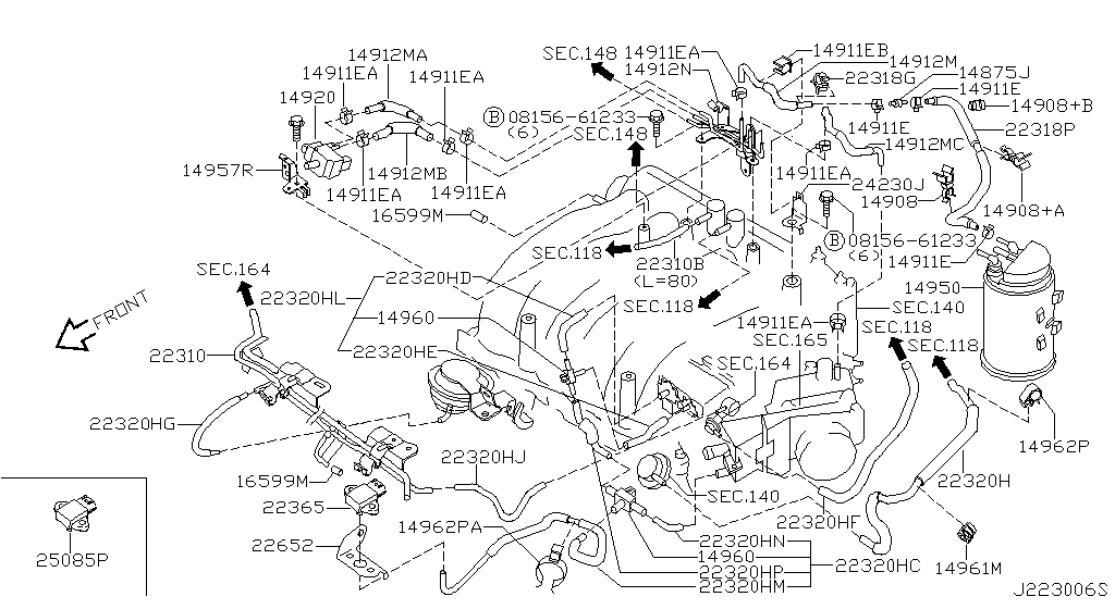 Tubería de vacío de control del motor