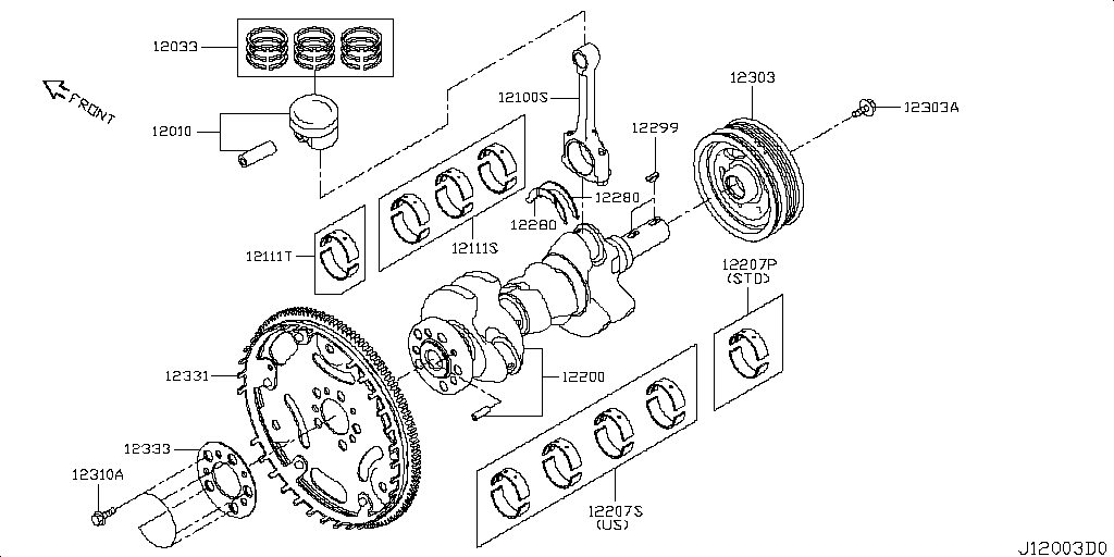 Piston, Crankshaft, Flywheel