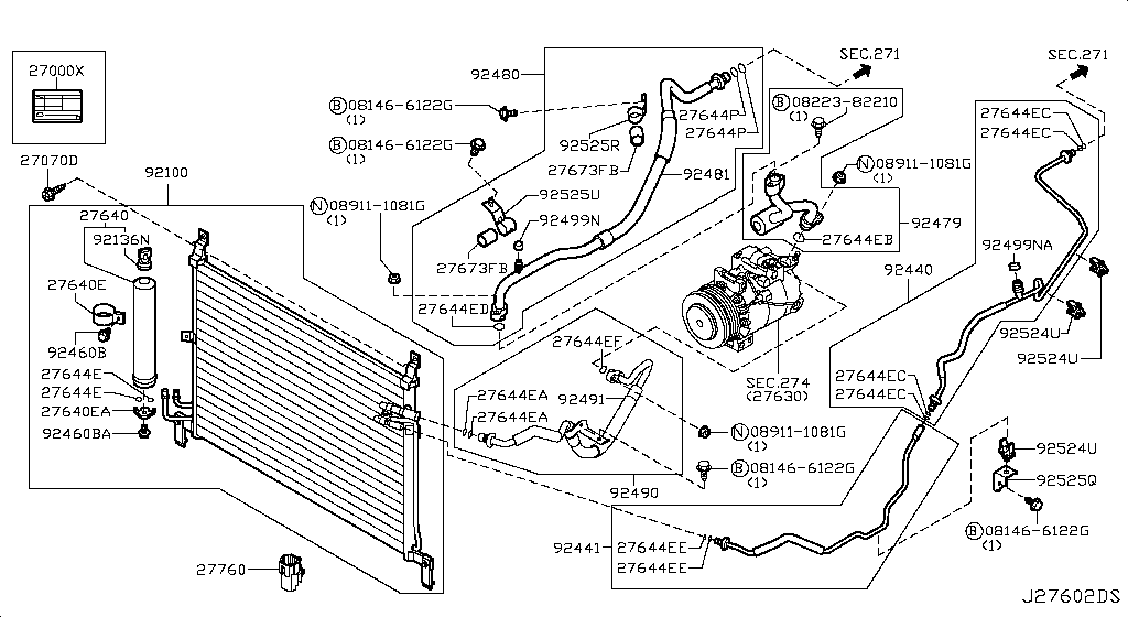 Condensador, tanque de líquido y tuberías