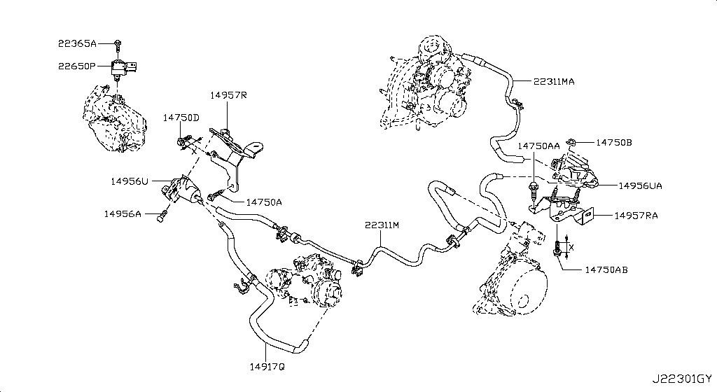 Tubería de vacío de control del motor