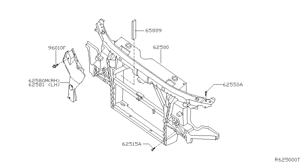 Faldón delantero y soporte del núcleo del radiador