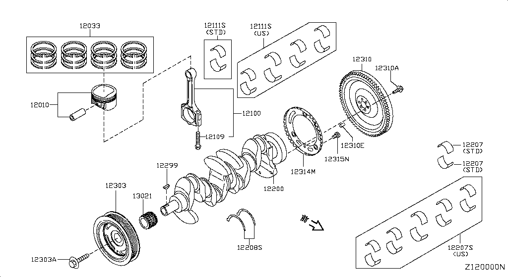 Piston, Crankshaft & Flywheel