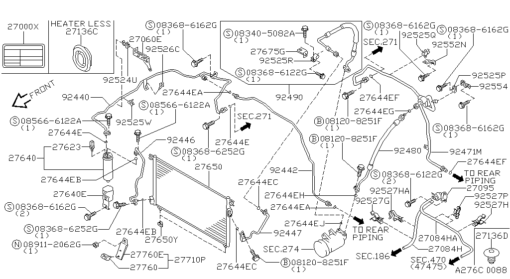Condensador, tanque de líquido y tuberías