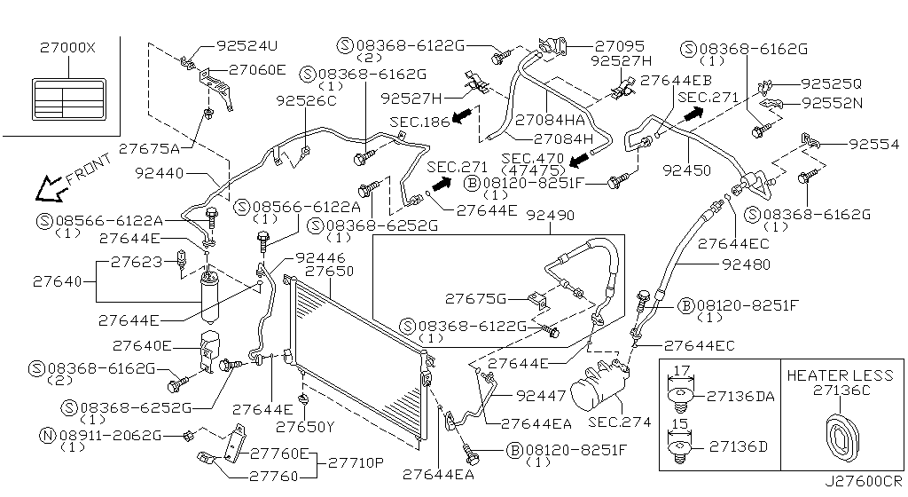 Condensador, tanque de líquido y tuberías