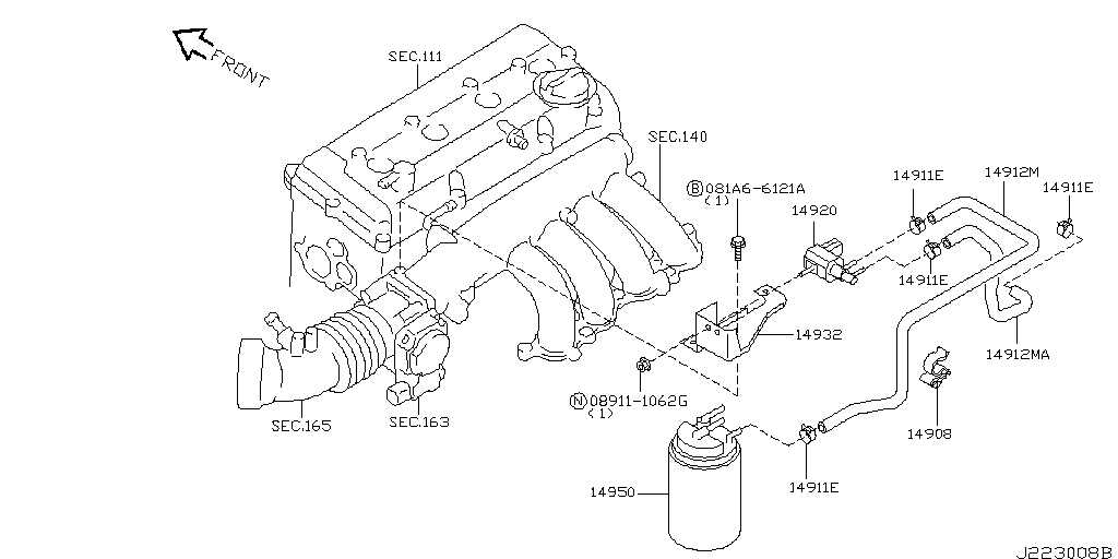 Tubería de vacío de control del motor