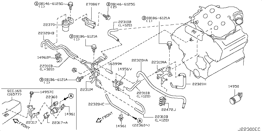 Tubería de vacío de control del motor