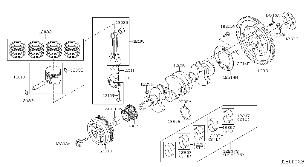 Piston, Crankshaft & Flywheel