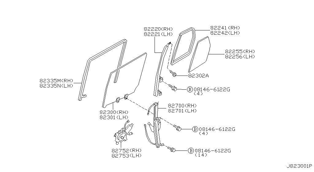 Ventana de puerta trasera y regulador