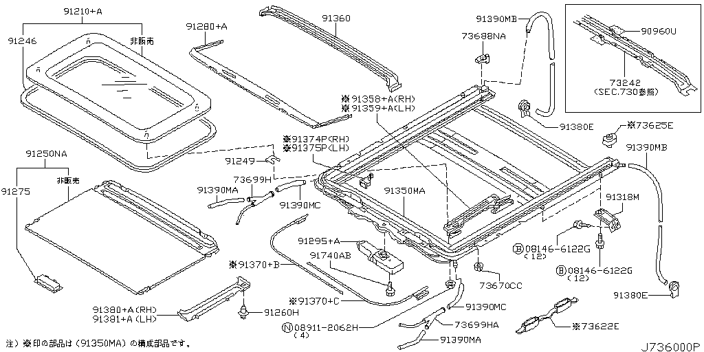 Piezas del techo corredizo