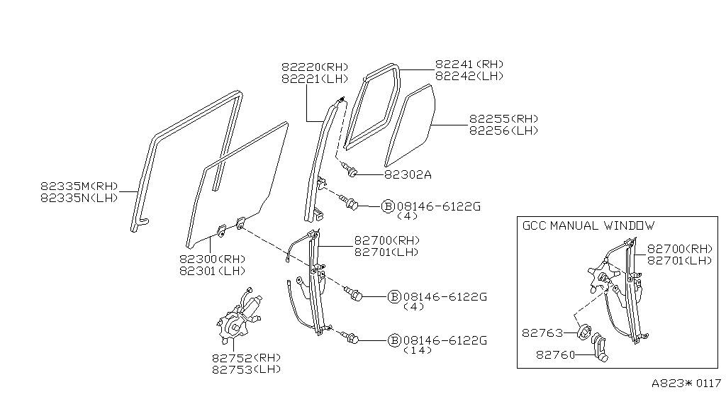 Ventana de puerta trasera y regulador