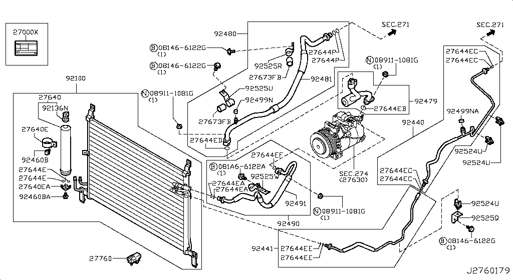 Condensador, tanque de líquido y tuberías