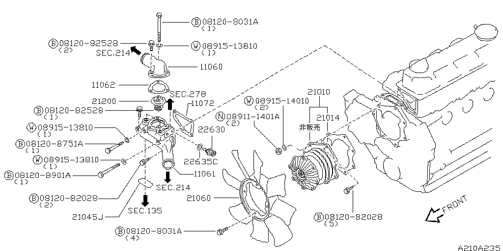 Bomba de agua y ventilador de refrigeración y termostato