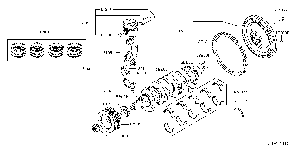 Piston, Crankshaft, Flywheel