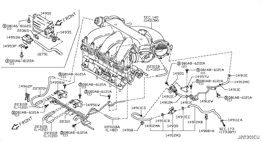 Tubería de vacío de control del motor