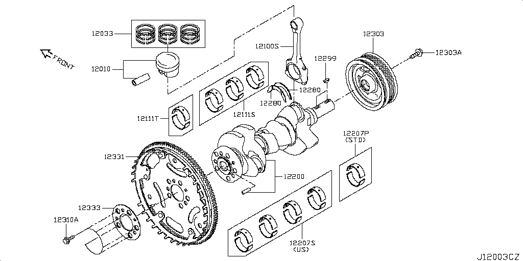 Piston, Crankshaft, Flywheel