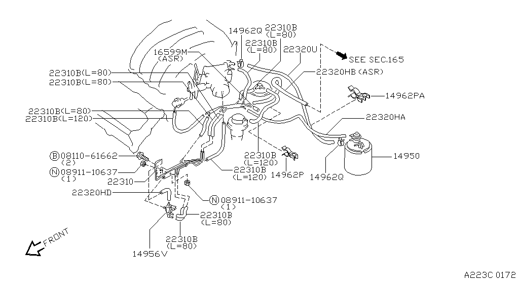 Tubería de vacío de control del motor